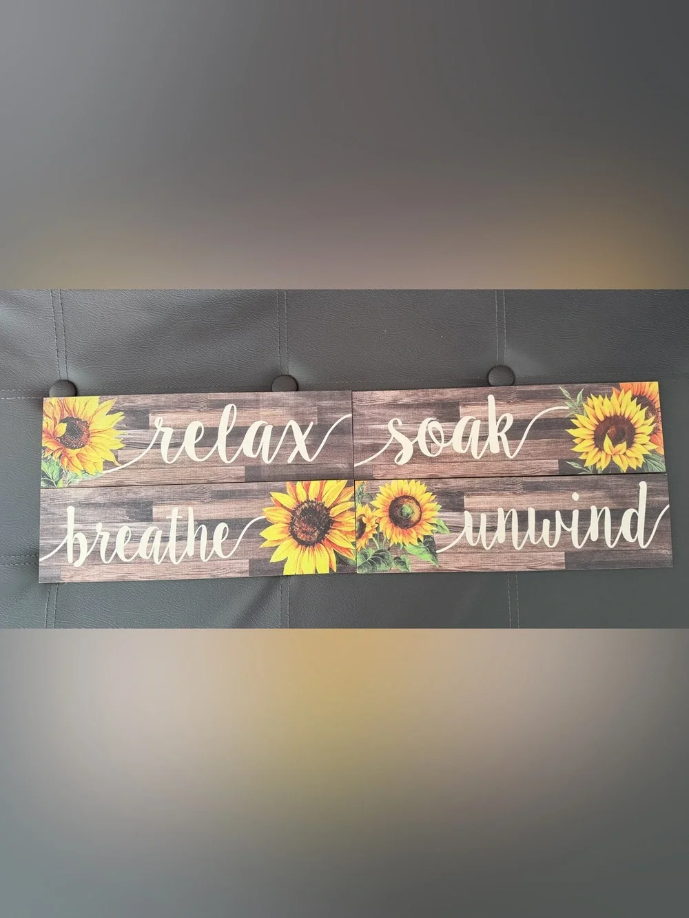 Set 3 Sunflower 'Relax Breathe Unwind Soak' Wall Plaque Set -SZ 12 X 3 1/2 inc
